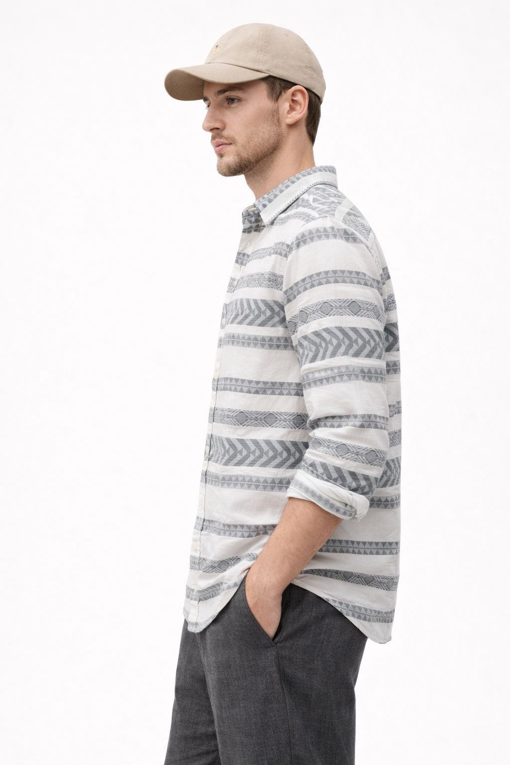 JACQUARD[COTTON] BLACK REGULAR FIT CASUAL SHIRT