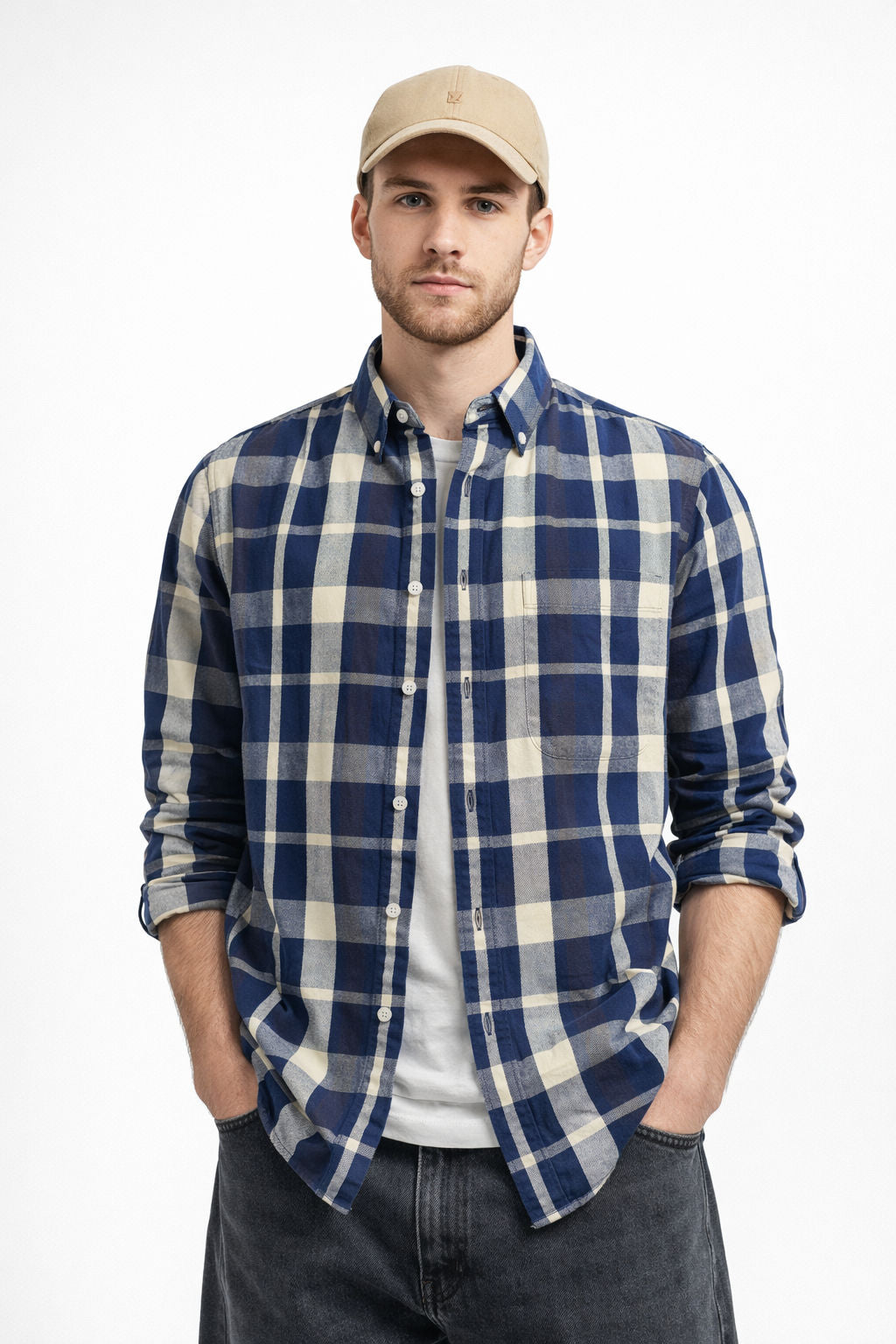 NAVY CHECKS REGULAR FIT CASUAL SHIRT