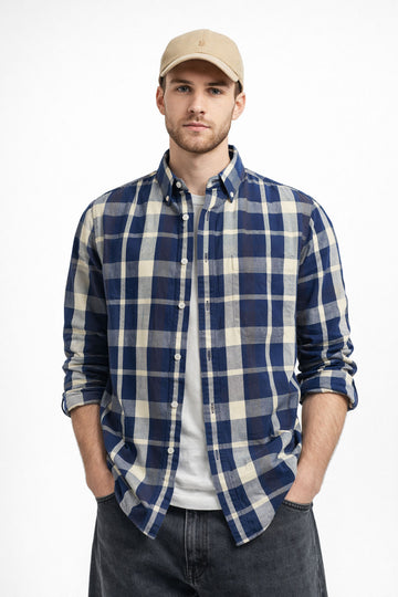 NAVY CHECKS REGULAR FIT CASUAL SHIRT