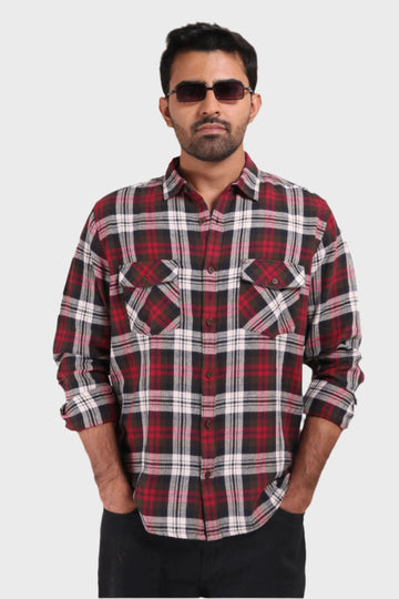 XKIND RED CHECKS REGULAR FIT SHIRT