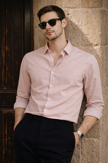 JONESBURG LIGHT BROWN TENCEL SLIM FIT FORMAL SHIRT