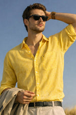 Light Yellow Chambray Linen Regular Fit Shirt - Xkind
