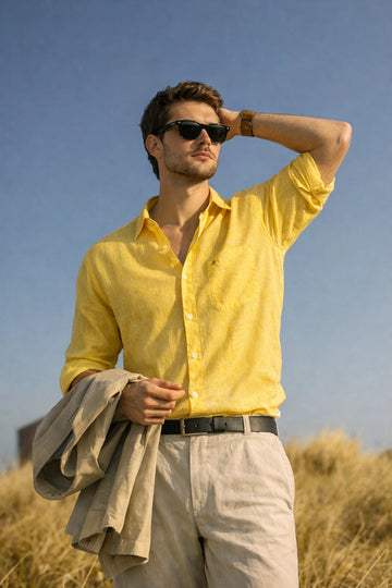 LIGHT YELLOW CHAMBRAY LINEN REGULAR FIT SHIRT
