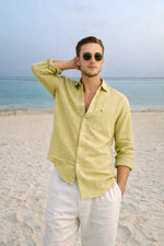 Light Ochre Chambray Linen Regular Fit Shirt - Xkind