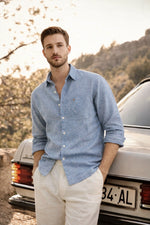 Navy Chambray Linen Regular Fit Shirt - Xkind