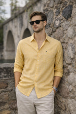 Amber Yellow Chambray Linen Regular Fit Shirt - Xkind