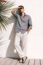 Grey Chambray Linen Regular Fit Shirt - Xkind