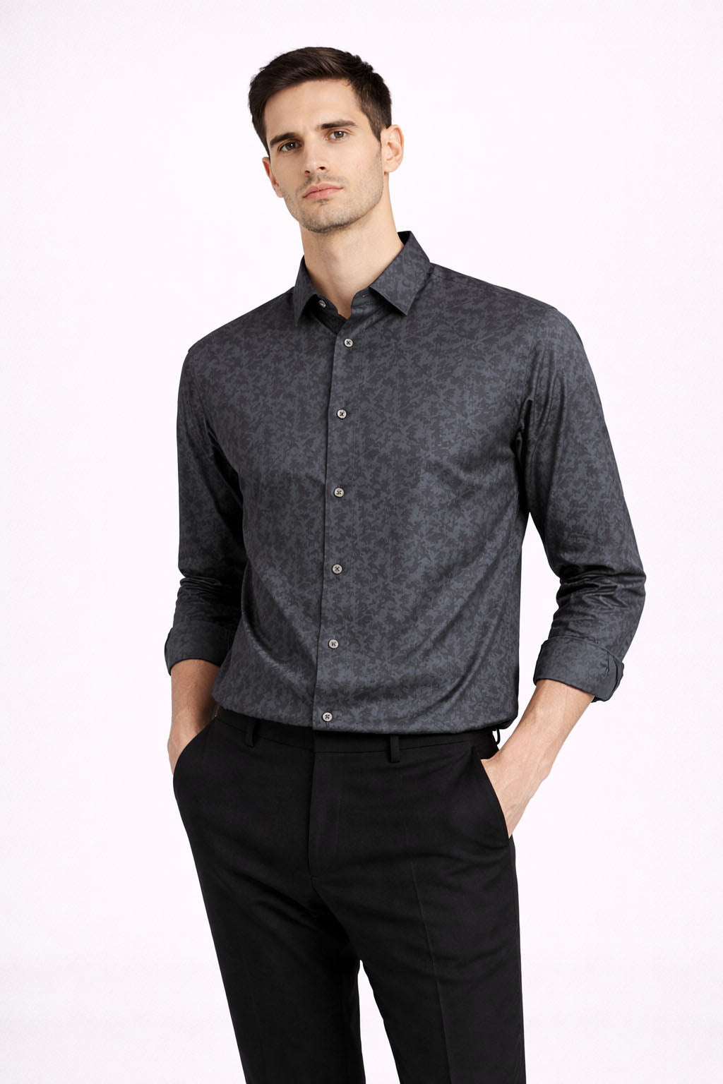 JONESBURG BLACK JACQUARD SLIM FIT FORMAL SHIRT