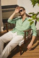 Light Green Chambray Linen Regular Fit Shirt - Xkind