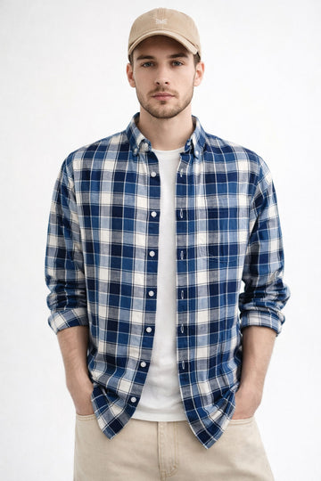NAVY CHECKS REGULAR FIT CASUAL SHIRT