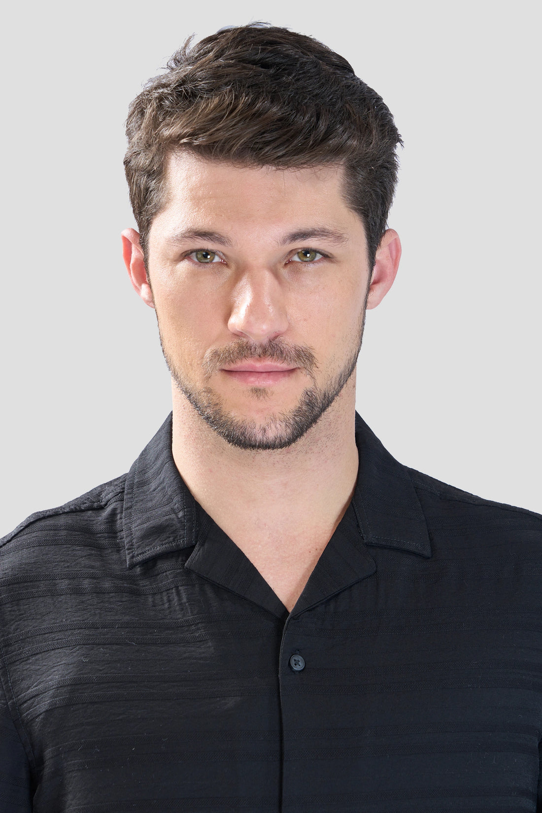 XKIND BLACK HORIZONTAL PLEATED STRIPES RELAXED FIT SHIRT