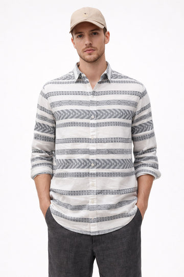 JACQUARD[COTTON] BLACK REGULAR FIT CASUAL SHIRT