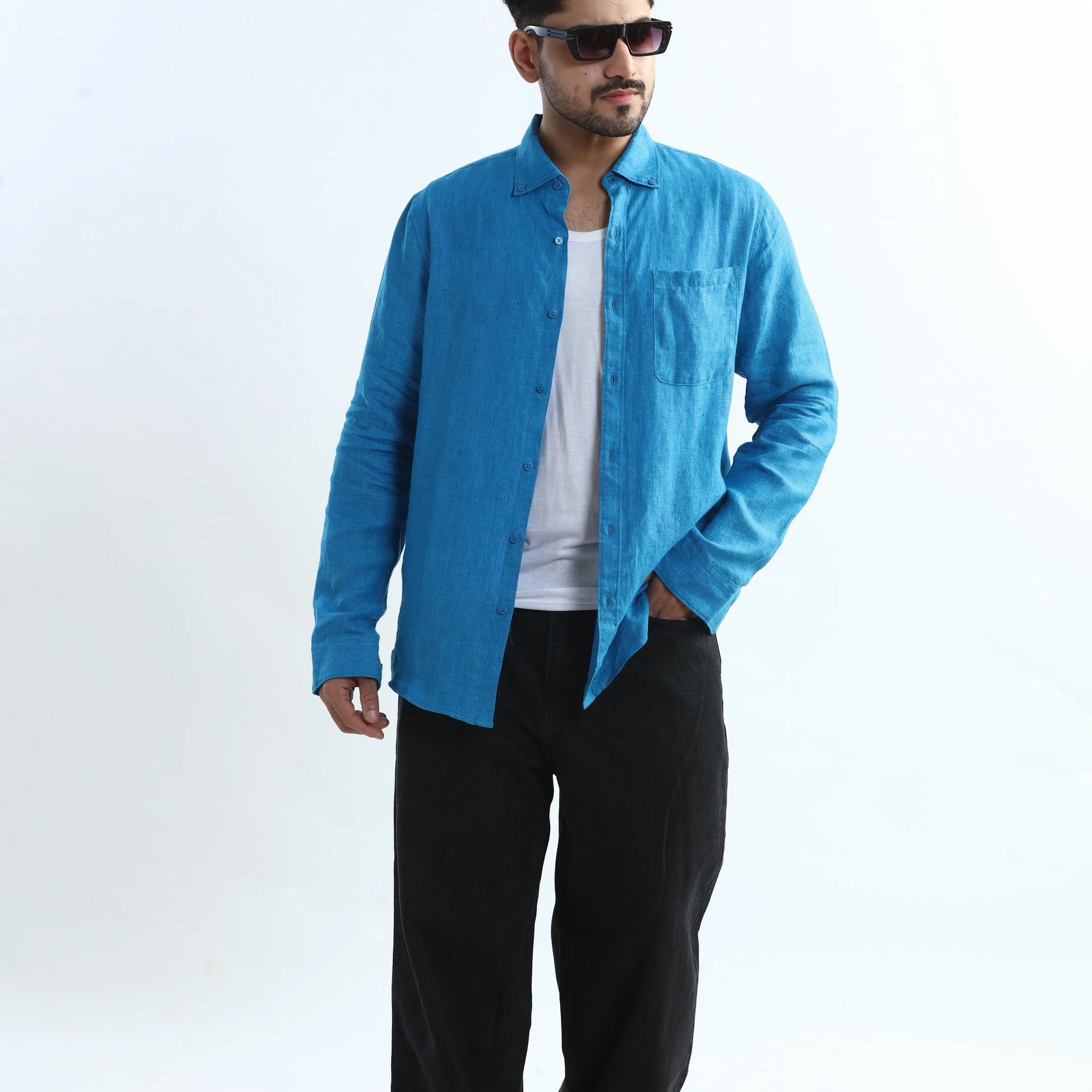 100% PURE LINEN BUTTON DOWN CASUAL SHIRT