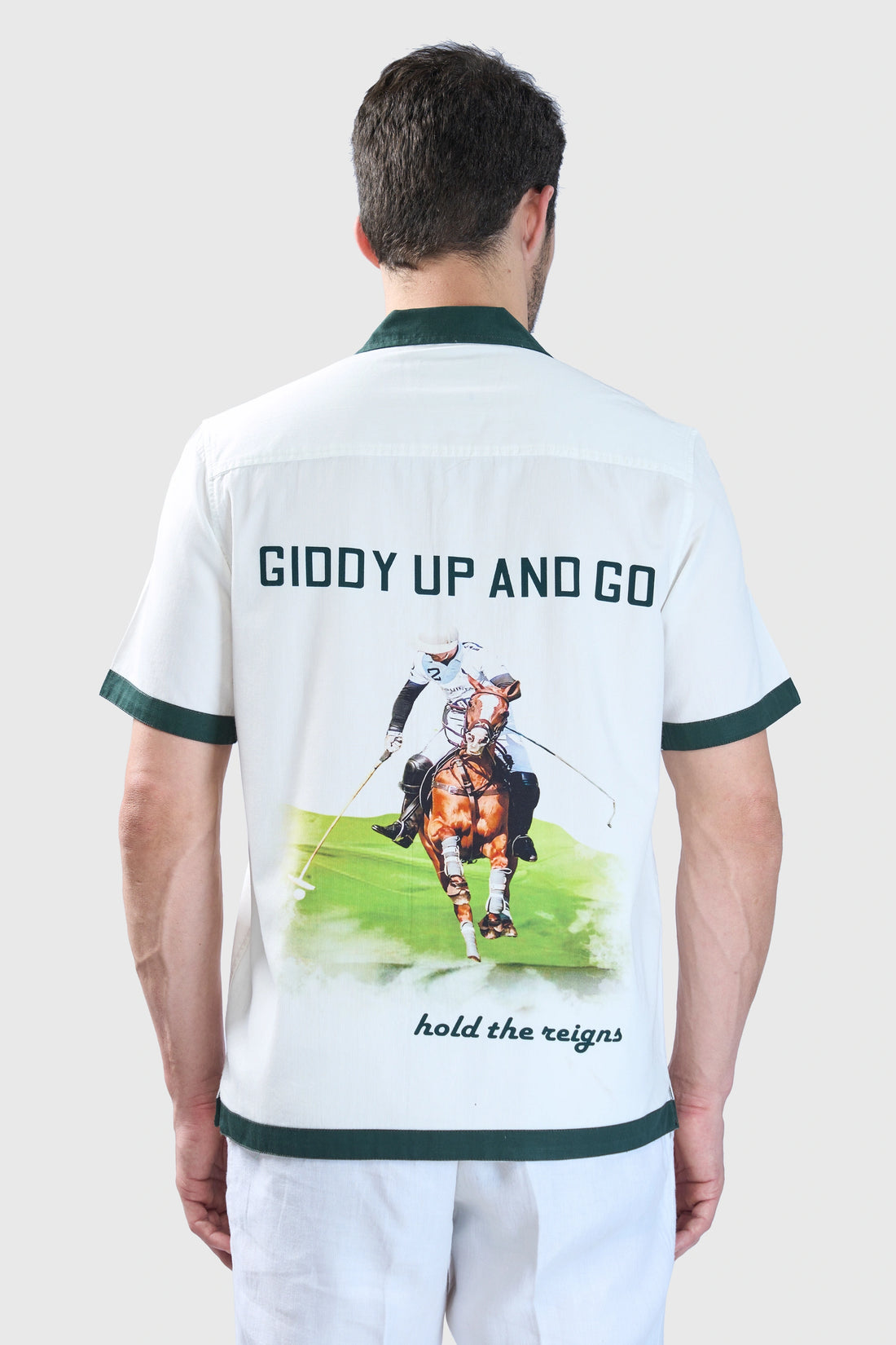 XKIND WHITE POLO BACKPRINTED TEXTURED RELAXED FIT SHIRT