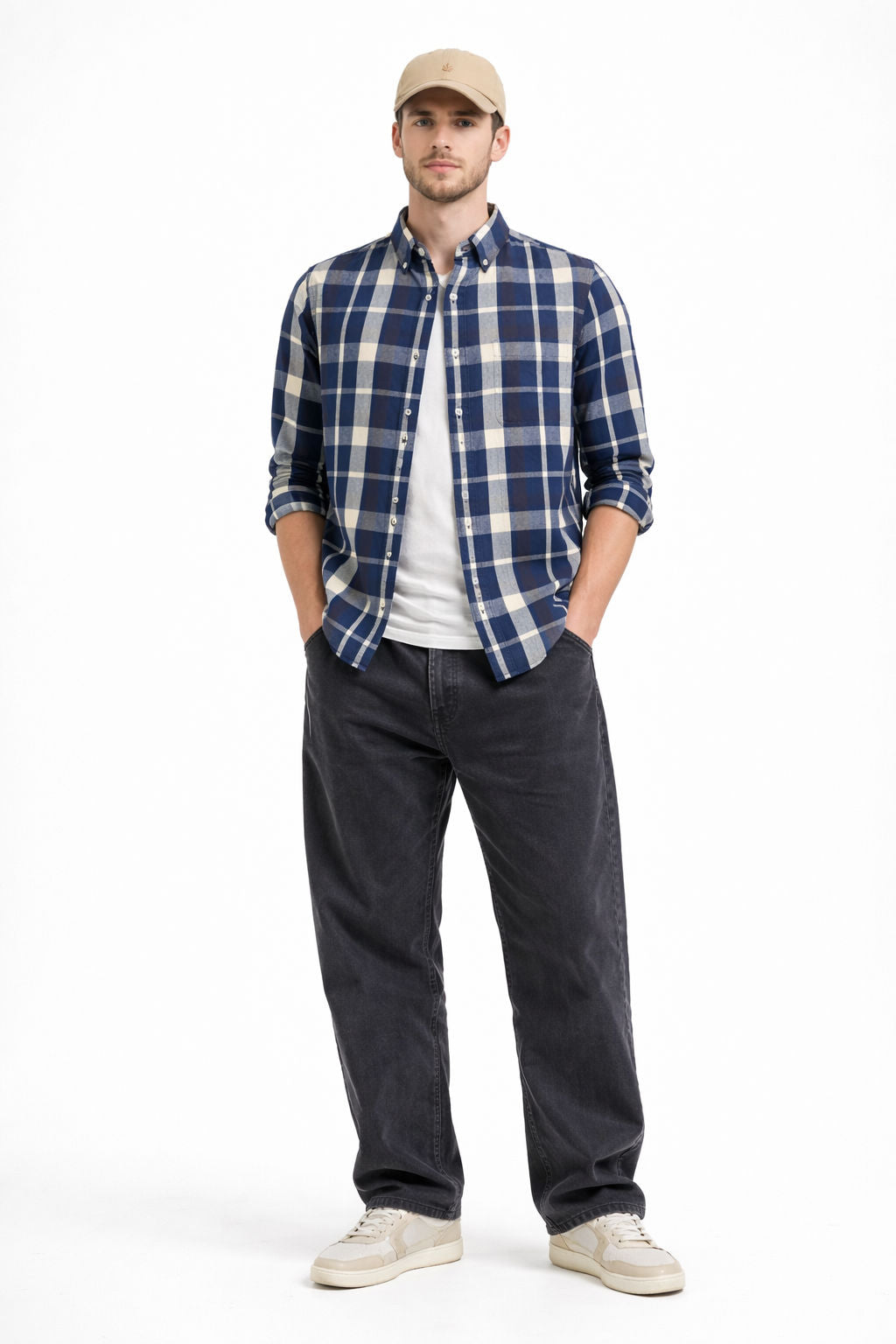 NAVY CHECKS REGULAR FIT CASUAL SHIRT