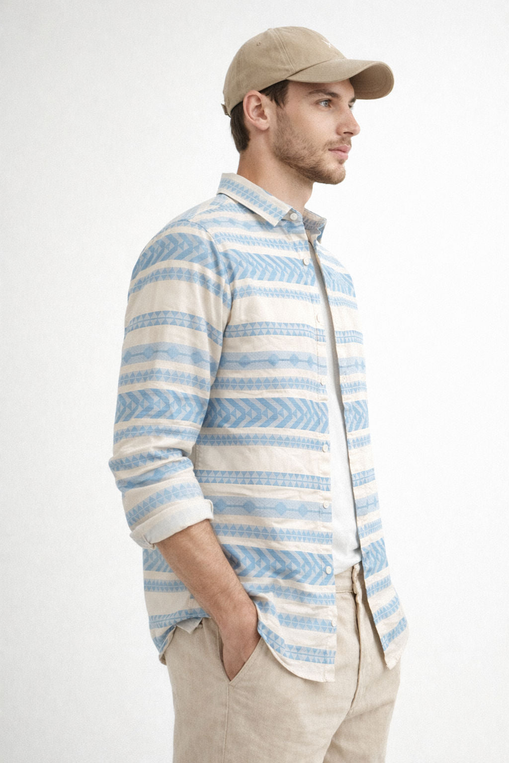 JACQUARD[COTTON] BLUE REGULAR FIT CASUAL SHIRT