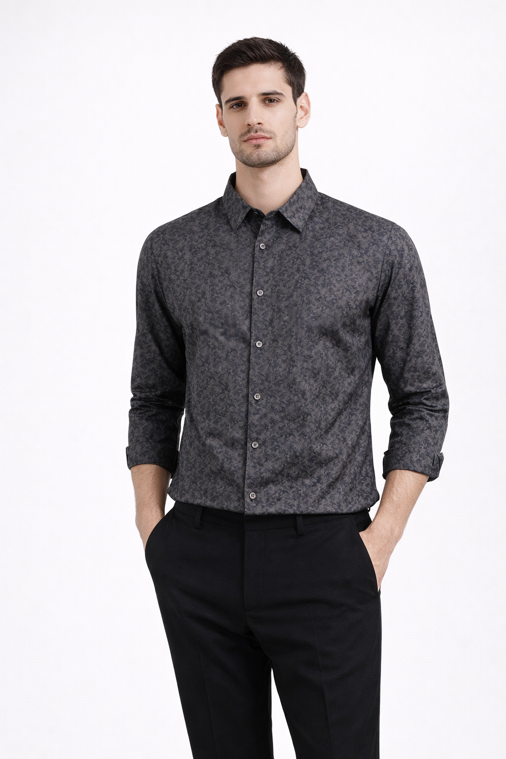 JONESBURG GREY JACQUARD SLIM FIT FORMAL SHIRT