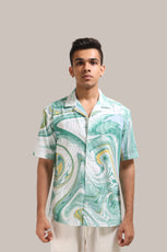 XKIND GREEN FINE CORDUROY DROP SHOULDER PRINTED RELAXED FIT SHIRT - XKIND