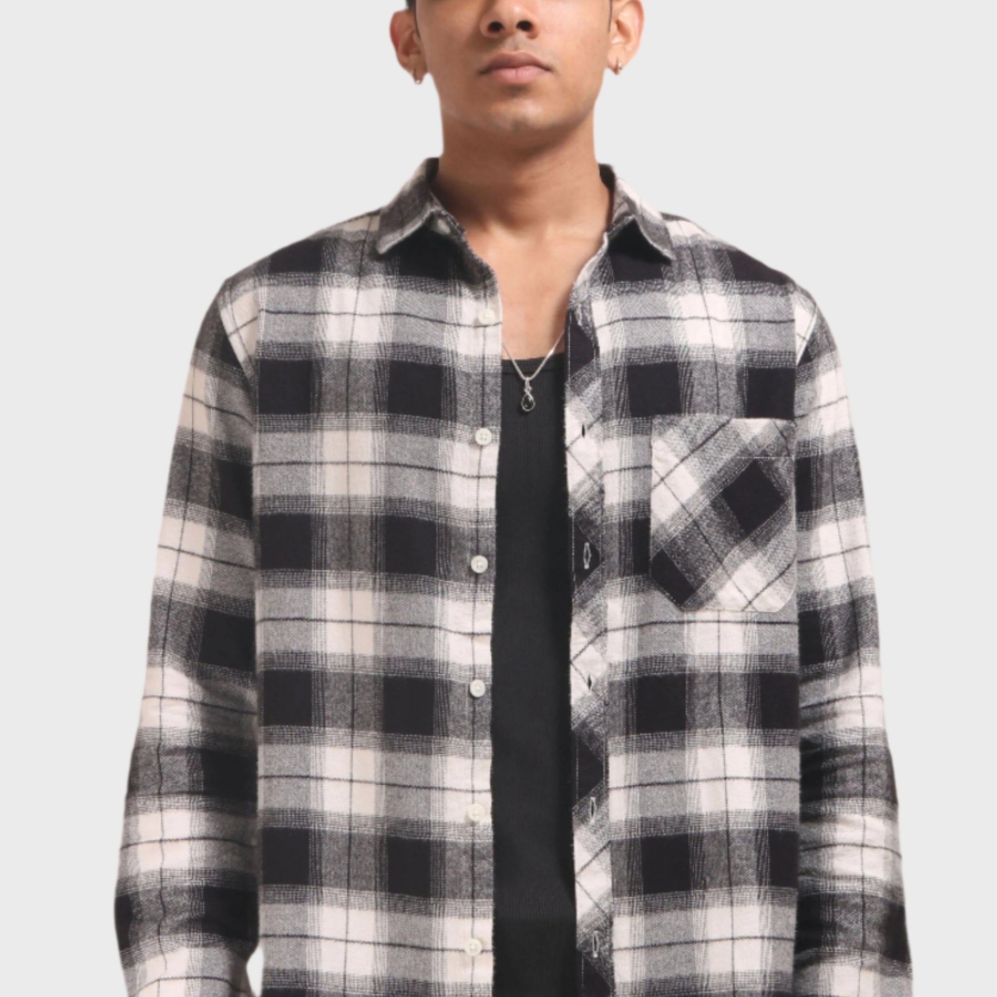 XKIND BLACK FLANNEL CHECKS REGULAR FIT SHIRT - XKIND