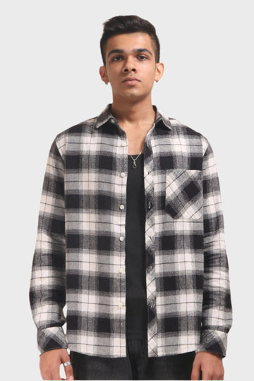 XKIND BLACK FLANNEL CHECKS REGULAR FIT SHIRT - XKIND