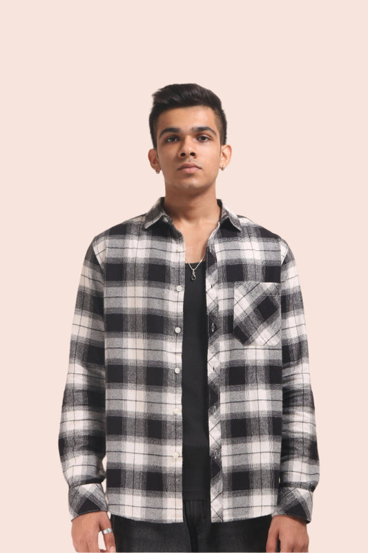 XKIND BLACK FLANNEL CHECKS REGULAR FIT SHIRT - XKIND