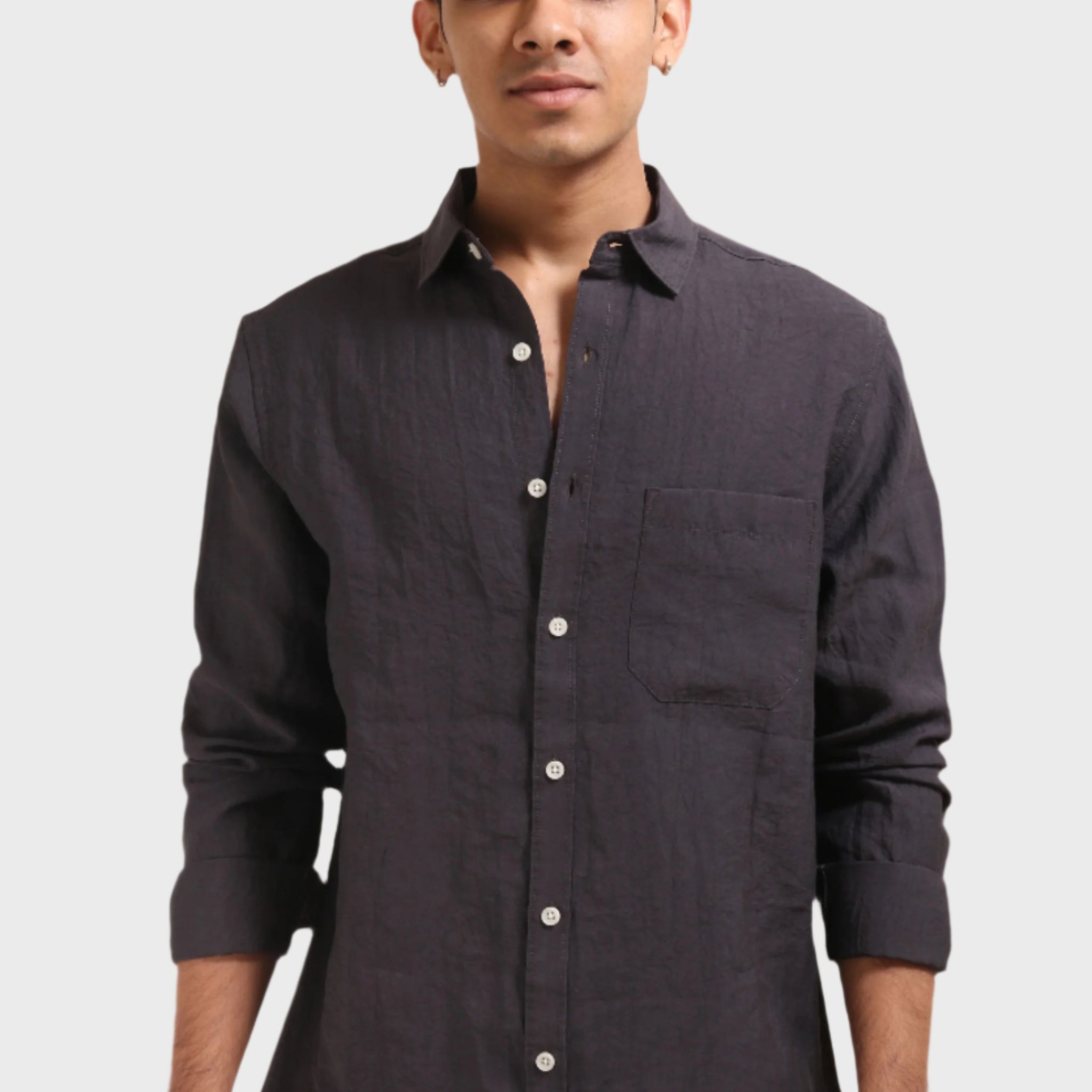 XKIND DARK GREY CRUSH WRINKLED LOOK REGULAR FIT SHIRT - XKIND