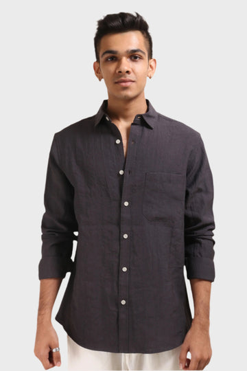 XKIND DARK GREY CRUSH WRINKLED LOOK REGULAR FIT SHIRT - XKIND