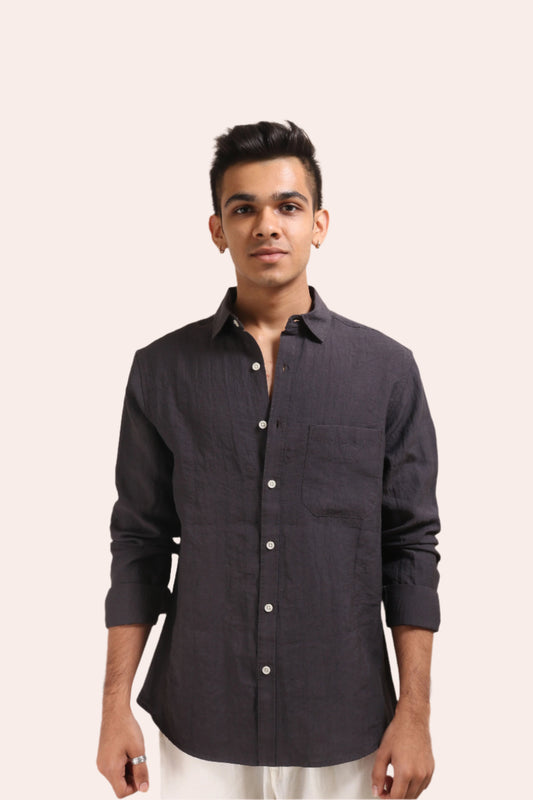 XKIND DARK GREY CRUSH WRINKLED LOOK REGULAR FIT SHIRT - XKIND