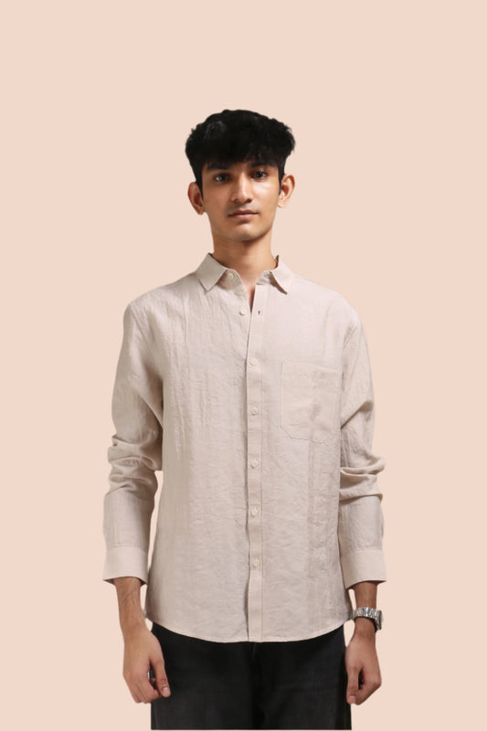 XKIND BEIGE CRUSH WRINKLED LOOK REGULAR FIT SHIRT - XKIND