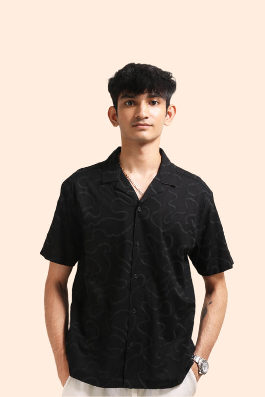 XKIND BLACK EMBROIDERED RELAXED FIT SHIRT - XKIND