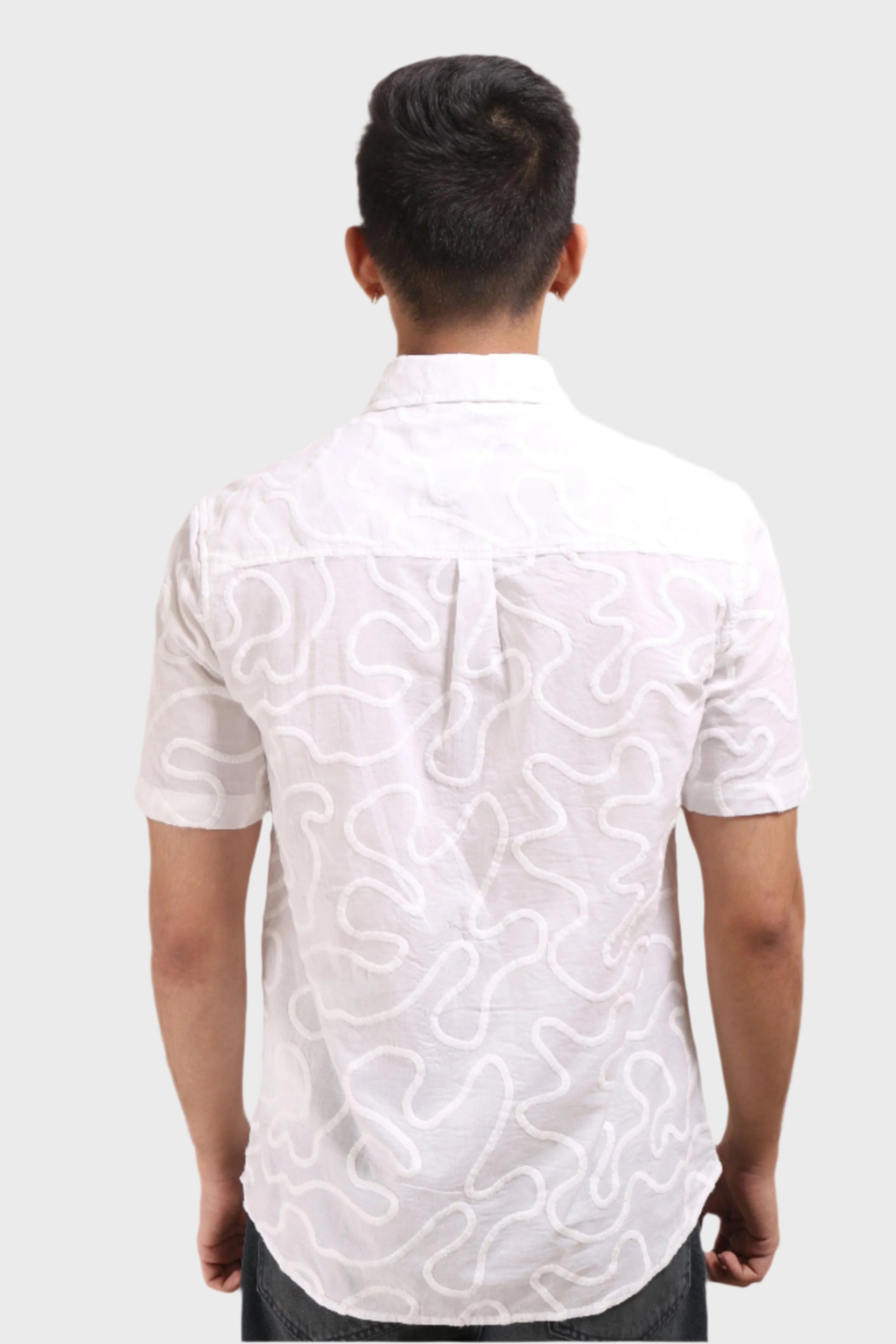 XKIND WHITE EMBROIDERED RELAXED FIT SHIRT - XKIND