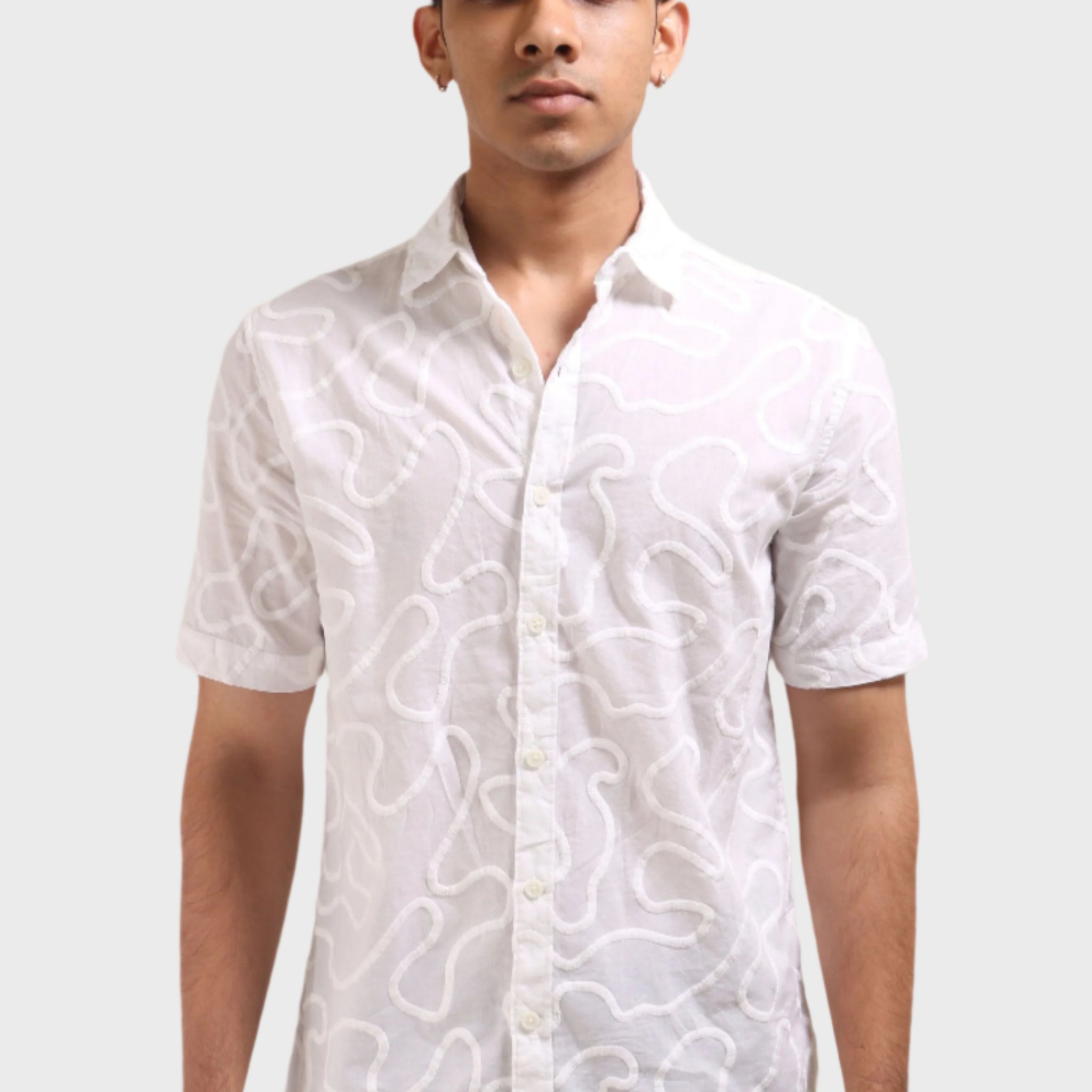 XKIND WHITE EMBROIDERED RELAXED FIT SHIRT - XKIND