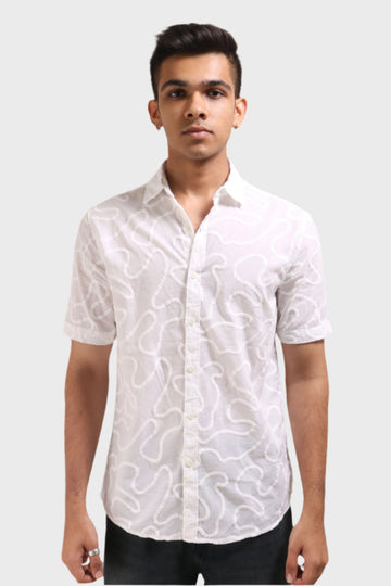 XKIND WHITE EMBROIDERED RELAXED FIT SHIRT - XKIND