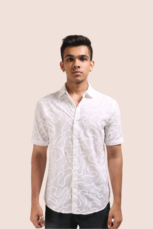 XKIND WHITE EMBROIDERED RELAXED FIT SHIRT - XKIND