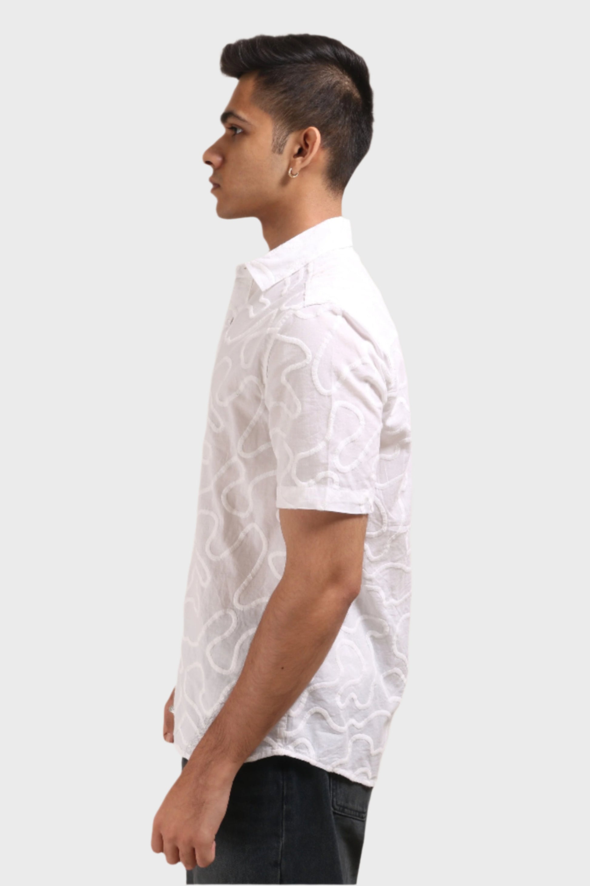 XKIND WHITE EMBROIDERED RELAXED FIT SHIRT - XKIND