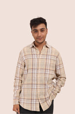 XKIND OCHRE TEXTURED CHECKS REGULAR FIT SHIRT - XKIND