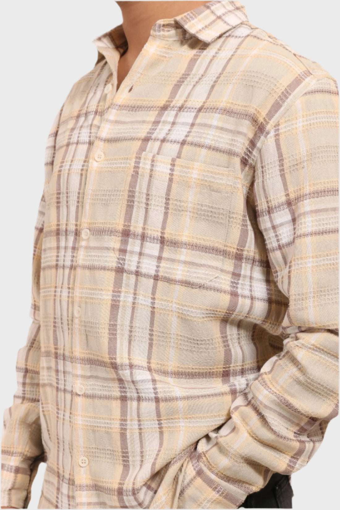 XKIND OCHRE TEXTURED CHECKS REGULAR FIT SHIRT - XKIND