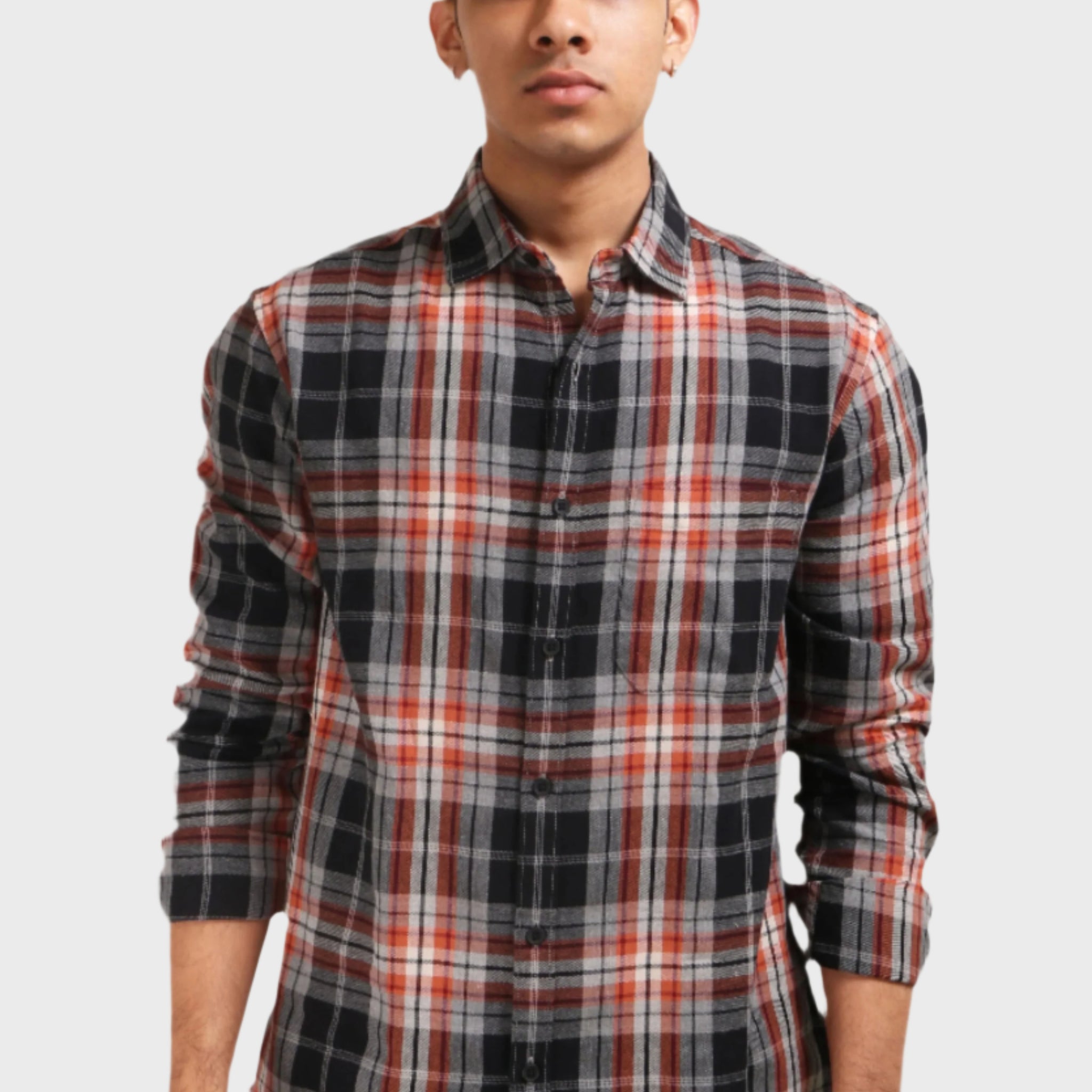 XKIND ORANGE CHECKS REGULAR FIT SHIRT - XKIND