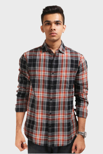 XKIND ORANGE CHECKS REGULAR FIT SHIRT - XKIND