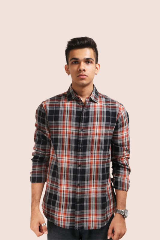 XKIND ORANGE CHECKS REGULAR FIT SHIRT - XKIND