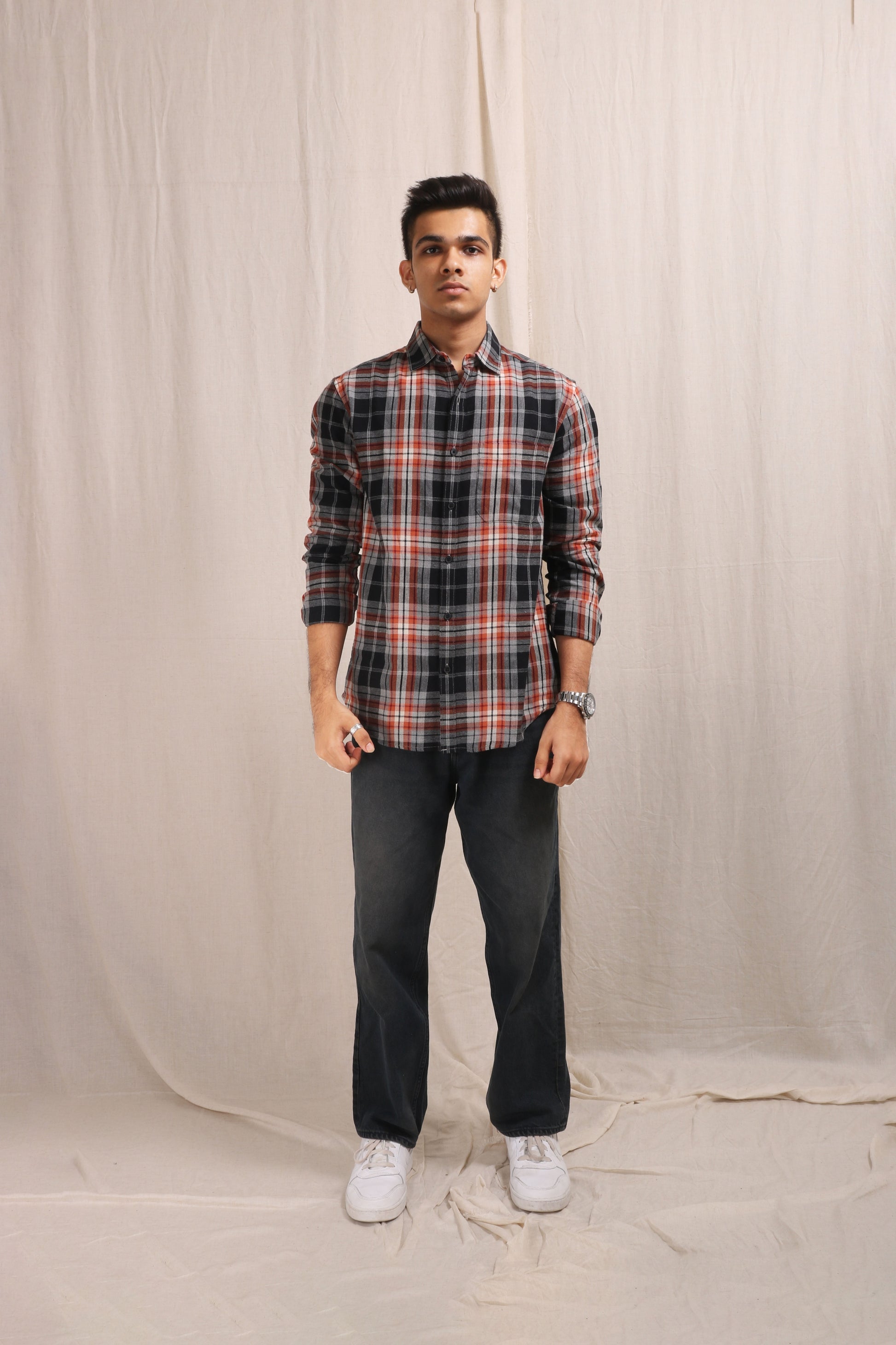 XKIND ORANGE CHECKS REGULAR FIT SHIRT - XKIND