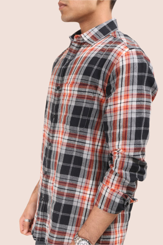 XKIND ORANGE CHECKS REGULAR FIT SHIRT - XKIND