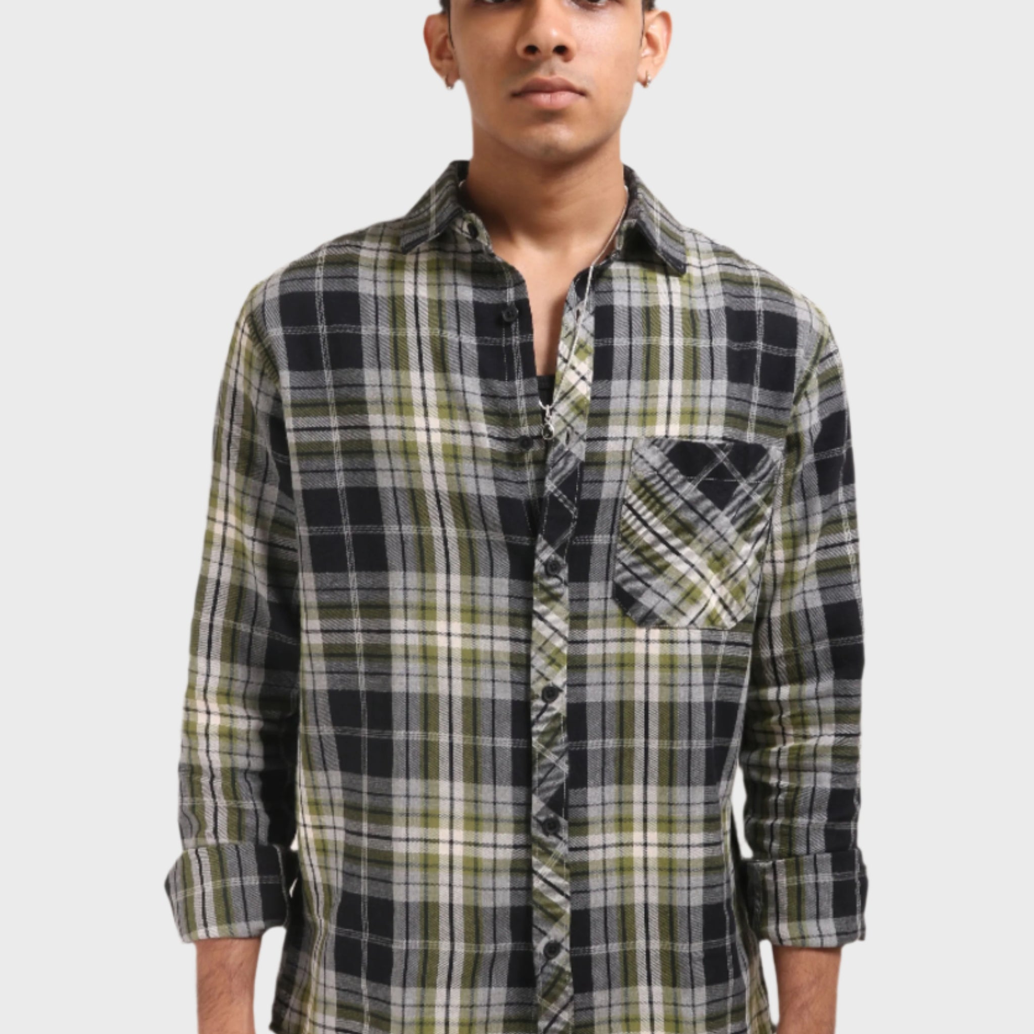 XKIND GREEN CHECKS REGULAR FIT SHIRT - XKIND