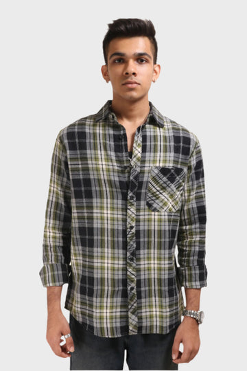 XKIND GREEN CHECKS REGULAR FIT SHIRT - XKIND