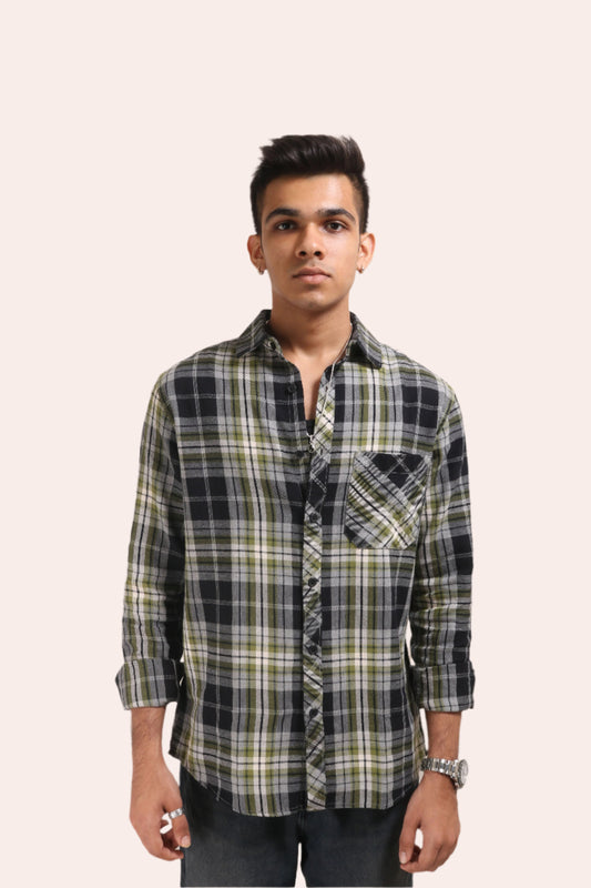 XKIND GREEN CHECKS REGULAR FIT SHIRT - XKIND