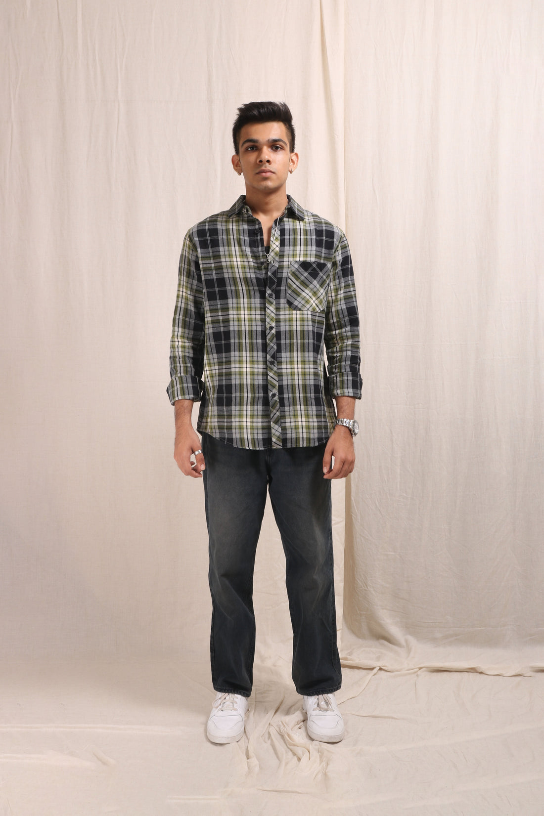 XKIND GREEN CHECKS REGULAR FIT SHIRT - XKIND