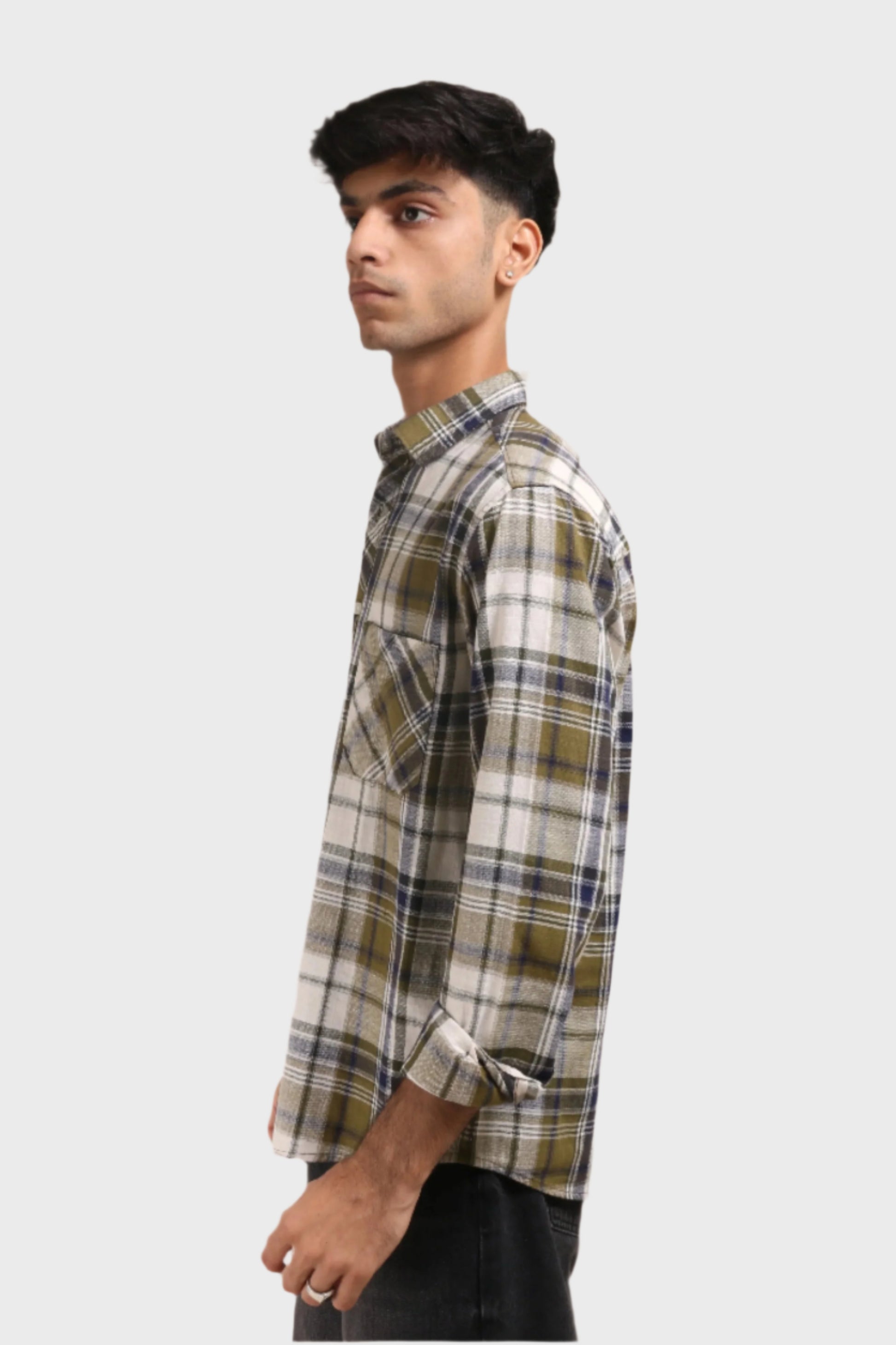 DARK GREEN CHECKS REGULAR FIT SHIRT - XKIND