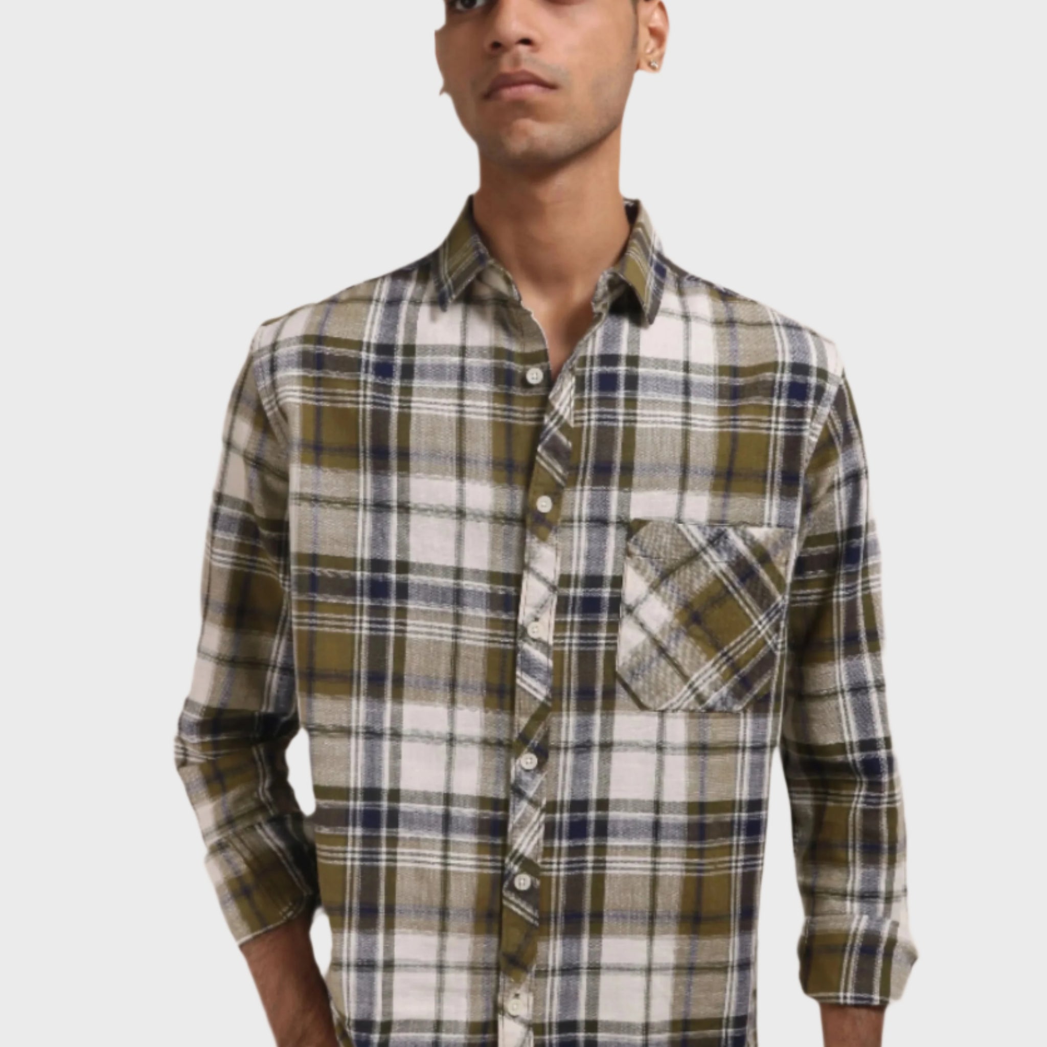 DARK GREEN CHECKS REGULAR FIT SHIRT - XKIND