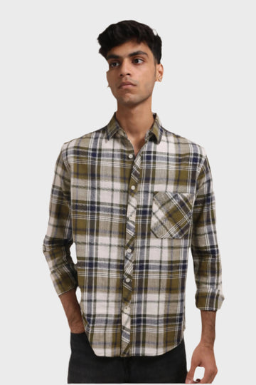 DARK GREEN CHECKS REGULAR FIT SHIRT - XKIND