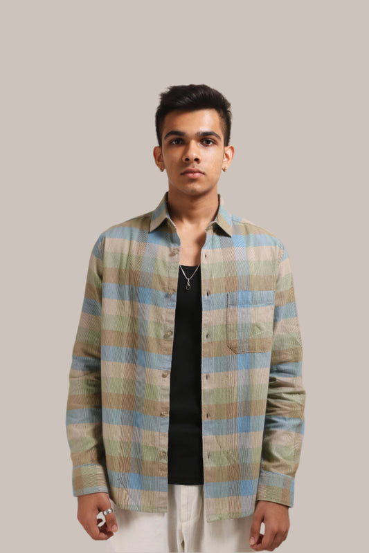 XKIND LIGHT GREEN CHECKS REGULAR FIT SHIRT - XKIND